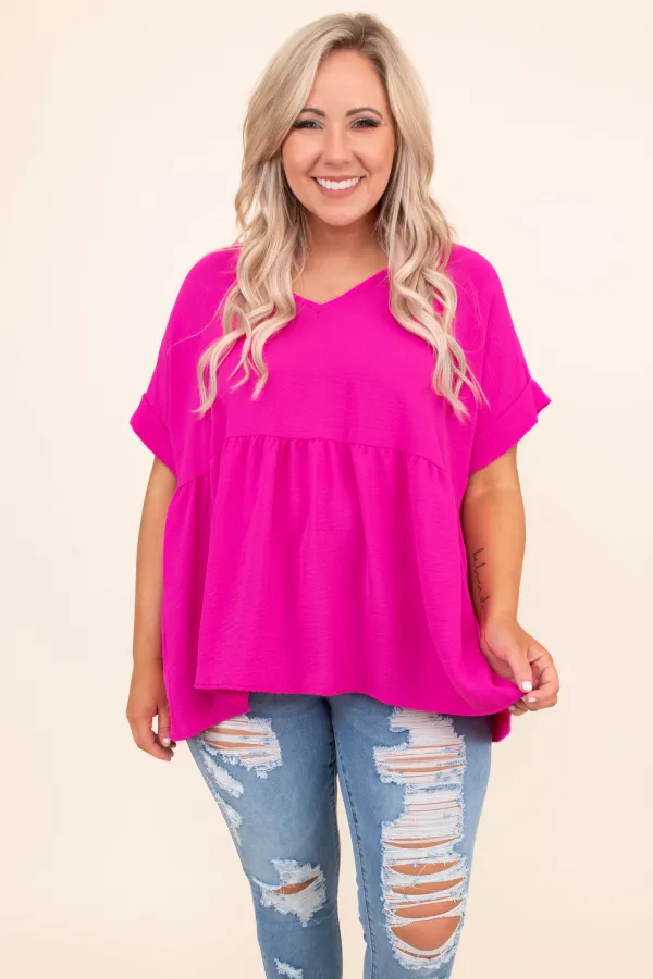 Wide Eyed Gaze Top, Hot Pink