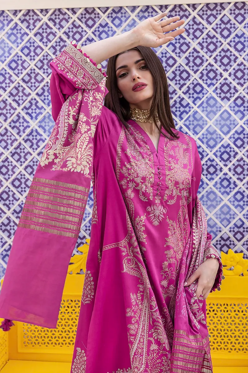 3 Piece Kurta Embroidered | Dupatta& Bottom & Tops | Color Purple