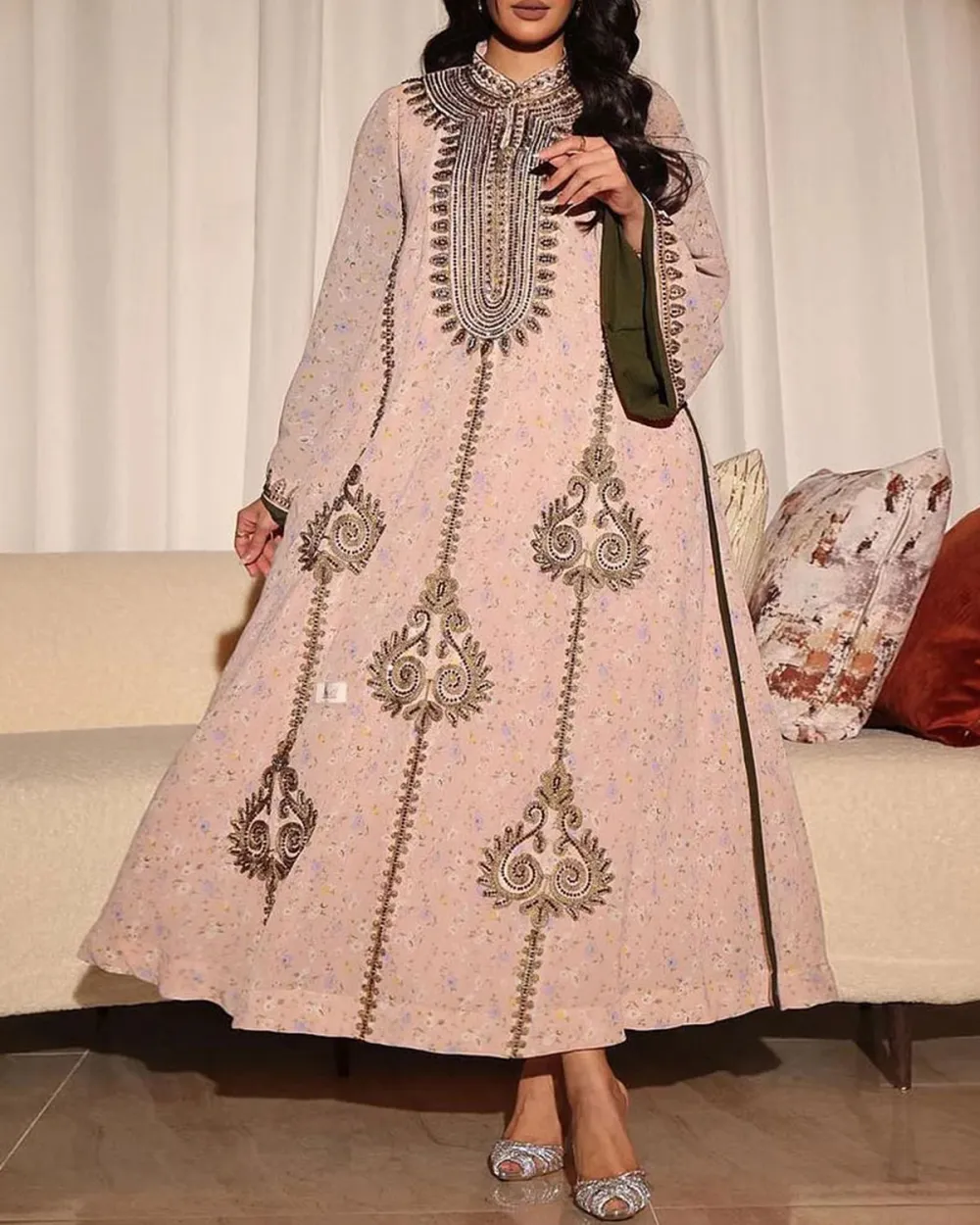 Ethnic Wind Stand-up Collar Long-sleeved Elegant Kaftan