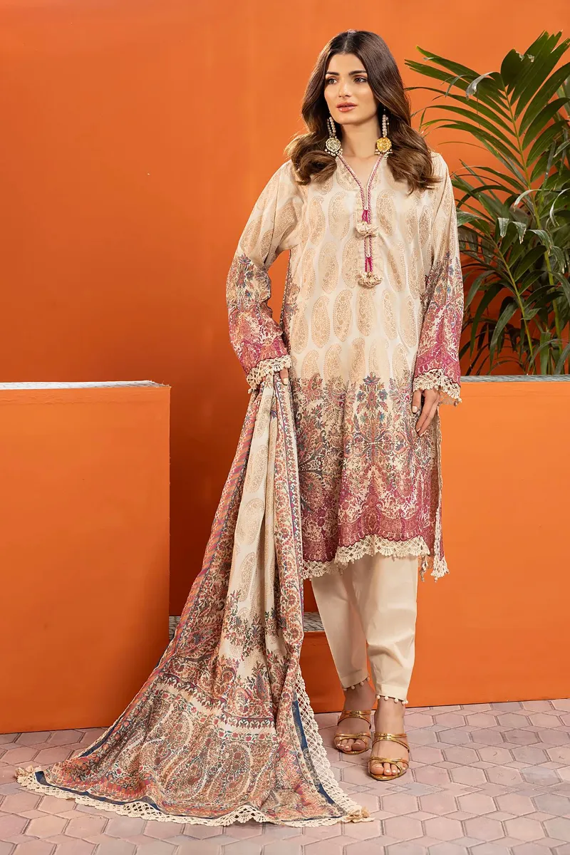 3 Piece Kurta Embroidered | Dupatta& Bottom & Tops | Color Khaki