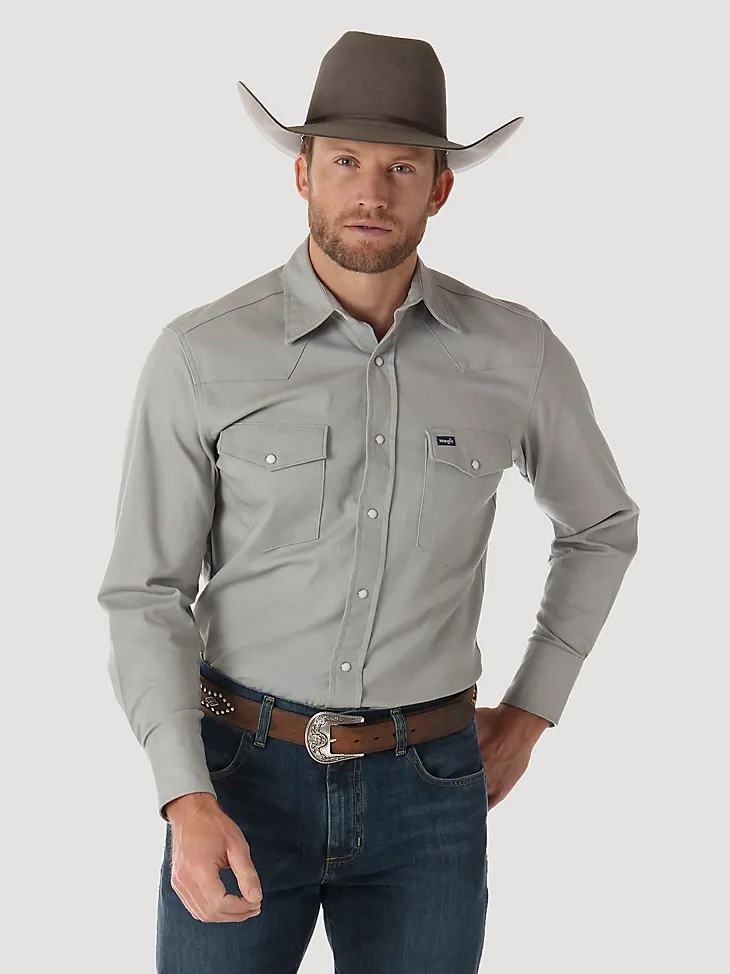 PREMIUM PERFORMANCE ADVANCED COMFORT COWBOY CUT® LONG SLEEVE SPREAD COLLAR SOLID SHIRT IN CEMENT