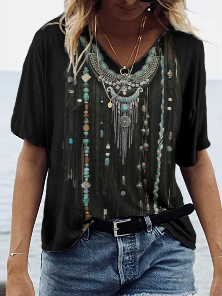 Vintage Western Fringed Turquoise Print T-Shirt