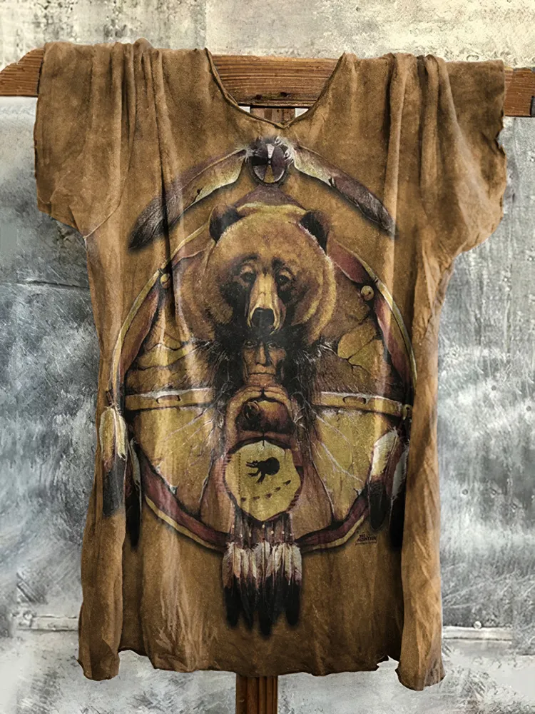 Aboriginal Bear Print Women'S Round Neck T-Shirt