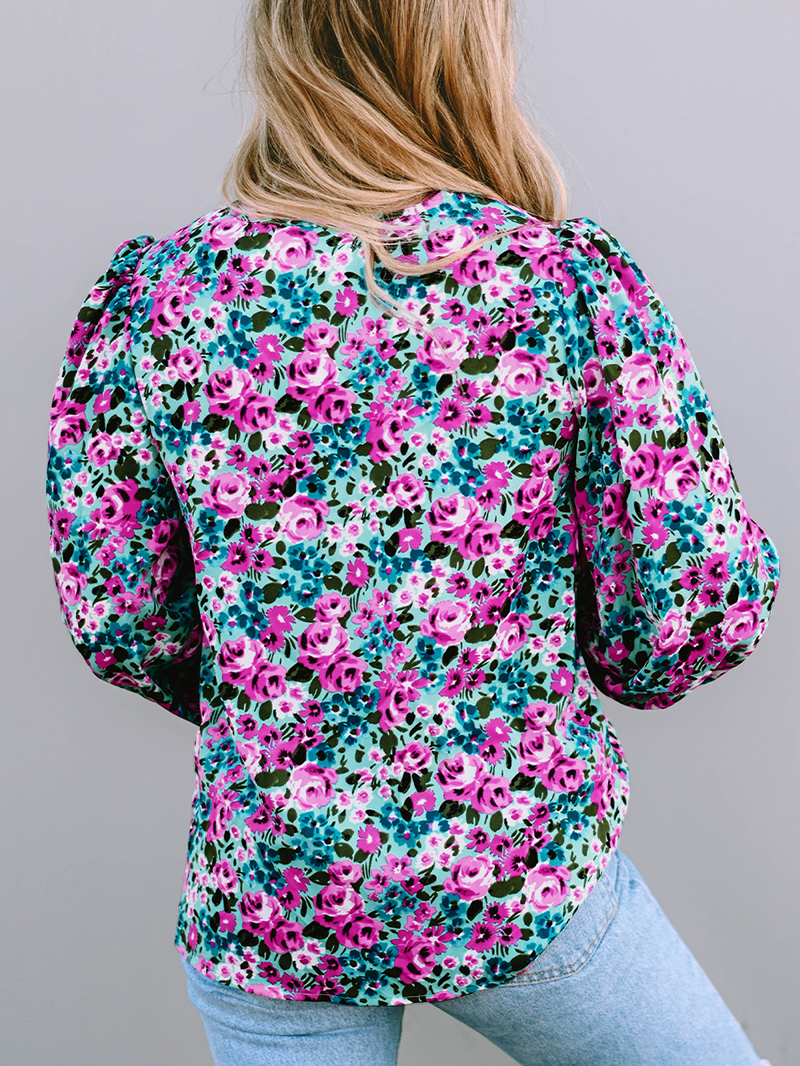 BOHO FLORAL PRINT V-NECK LONG SLEEVE BLOUSE