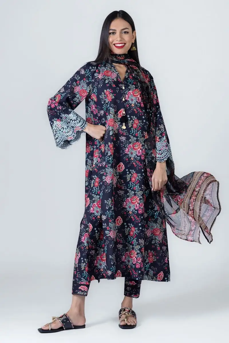 2 Piece | Kurta & Pants | Color black and red