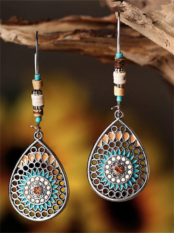 Boho Mandala Hollow Carving Beaded Earrings