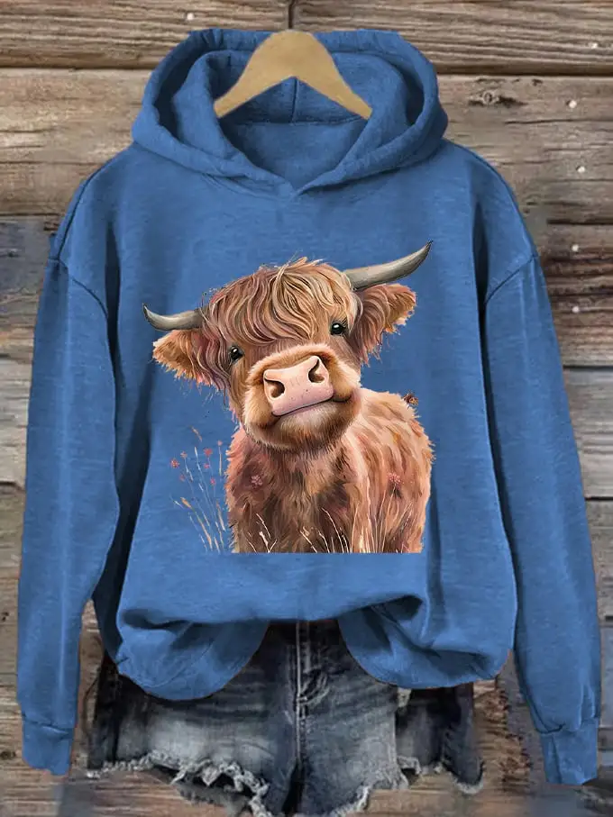 🔥Buy 3 Get 10% Off🔥🔥Buy 3 Get 10% Off🔥Women's Western F Highland Cow Printed Hooded Sweatshirt