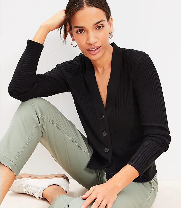 Mixed Ribbed Pocket V-Neck Cardigan