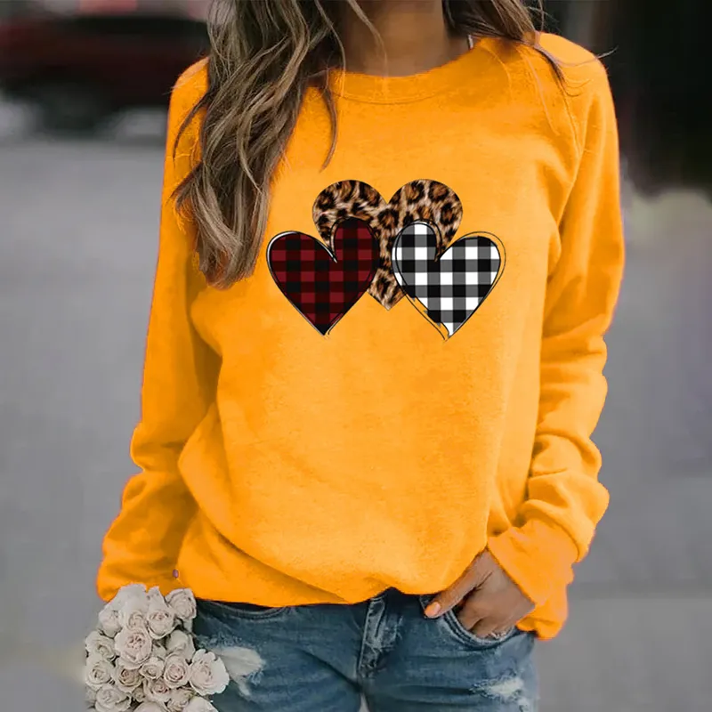 Casual Check Heart Print Sweatshirt