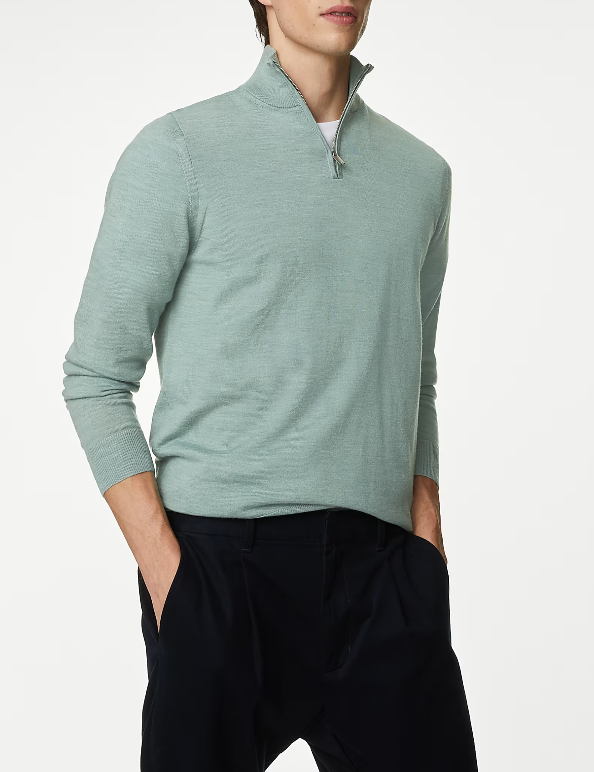 Pure Extra Fine Merino Wool Half Zip Jumper