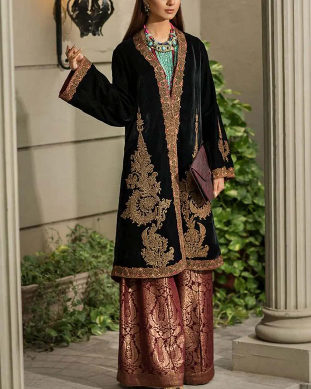 Vintage embroidered velvet coat