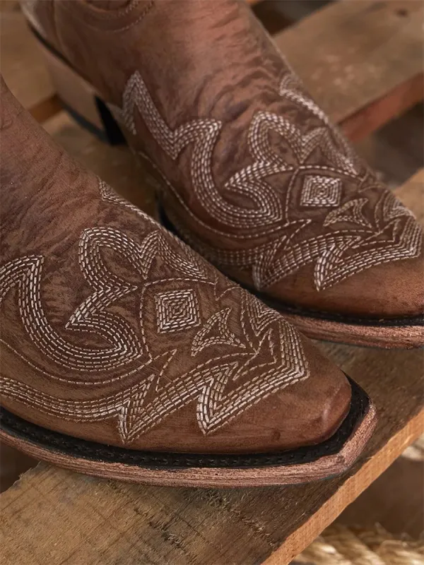 Vintage Embroidered Western Cowgirl Ankle Boots