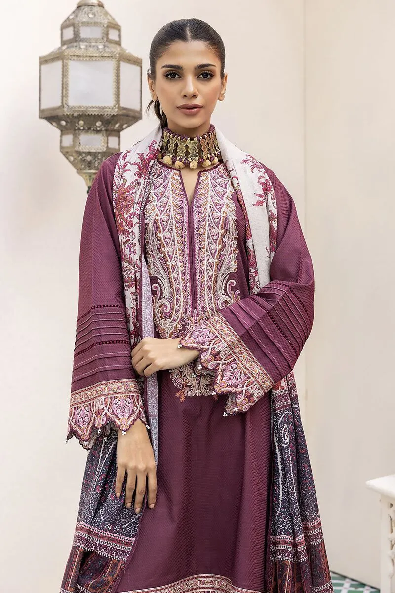 3 Piece Kurta Embroidered | Dupatta& Bottom & Tops | Color Purple