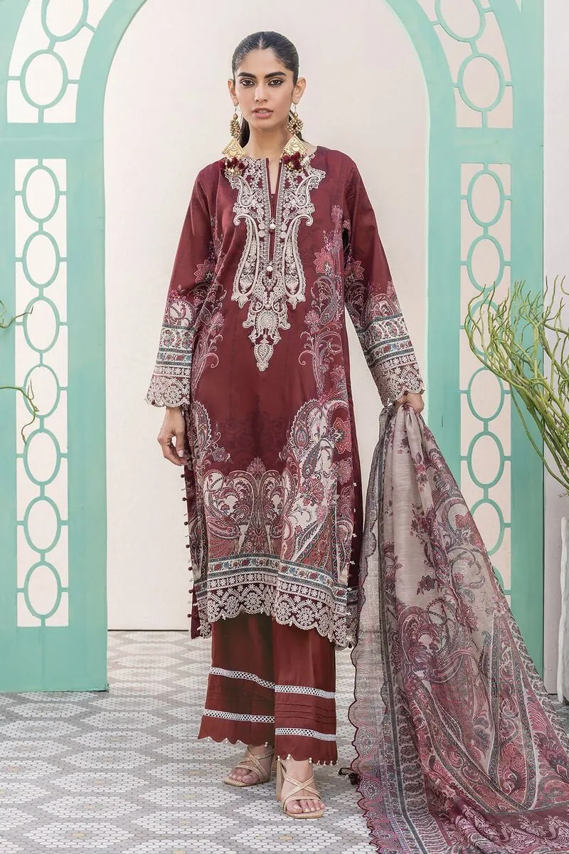 3 Piece Kurta Embroidered | Dupatta& Bottom & Tops | Color Claret