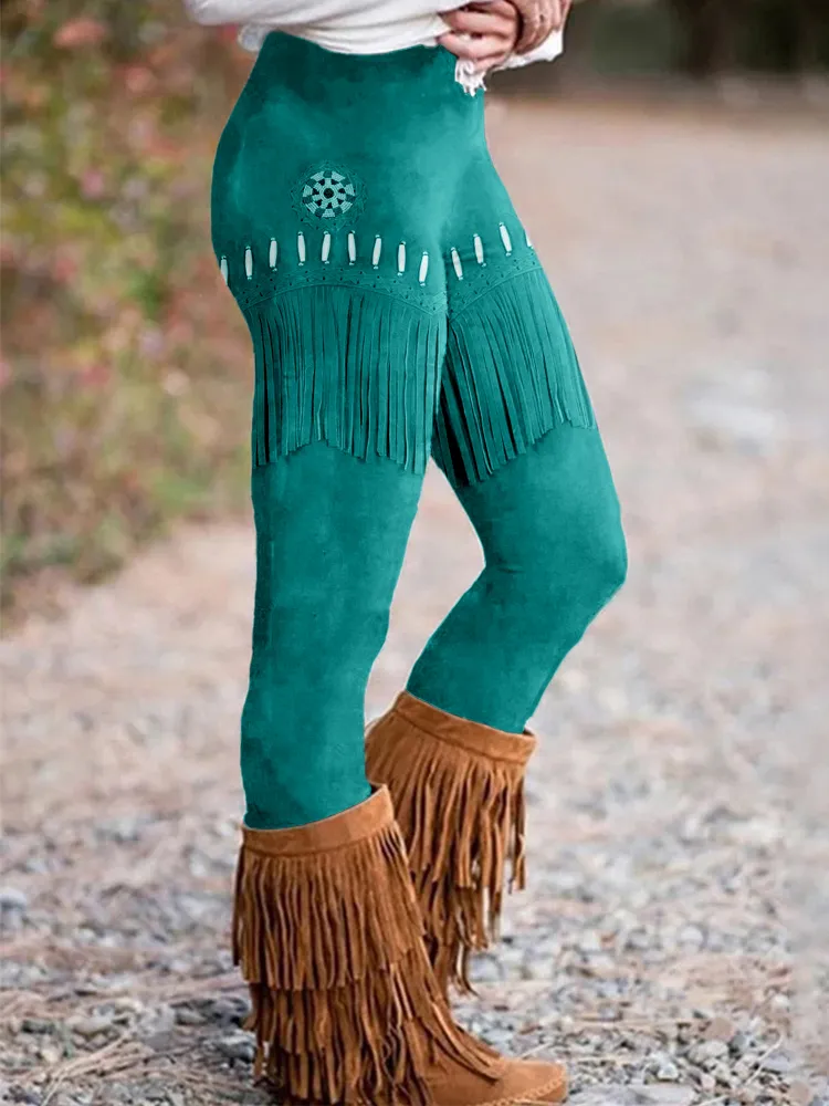 Western Vintage Fringe Art Casual Leggings