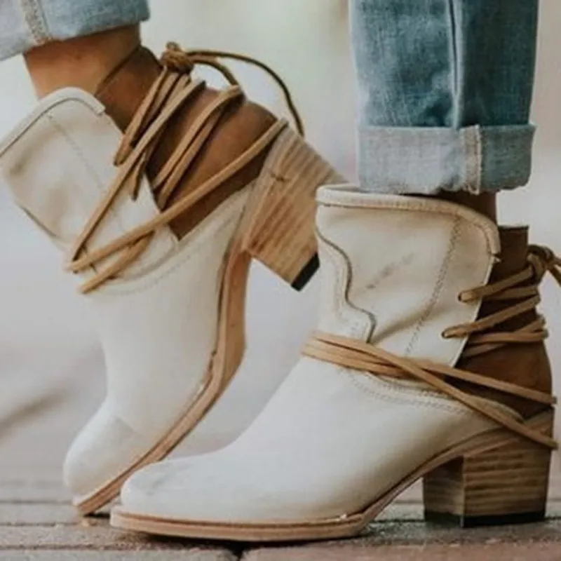 Vintage Paneled Chunky Heel Ankle Boots