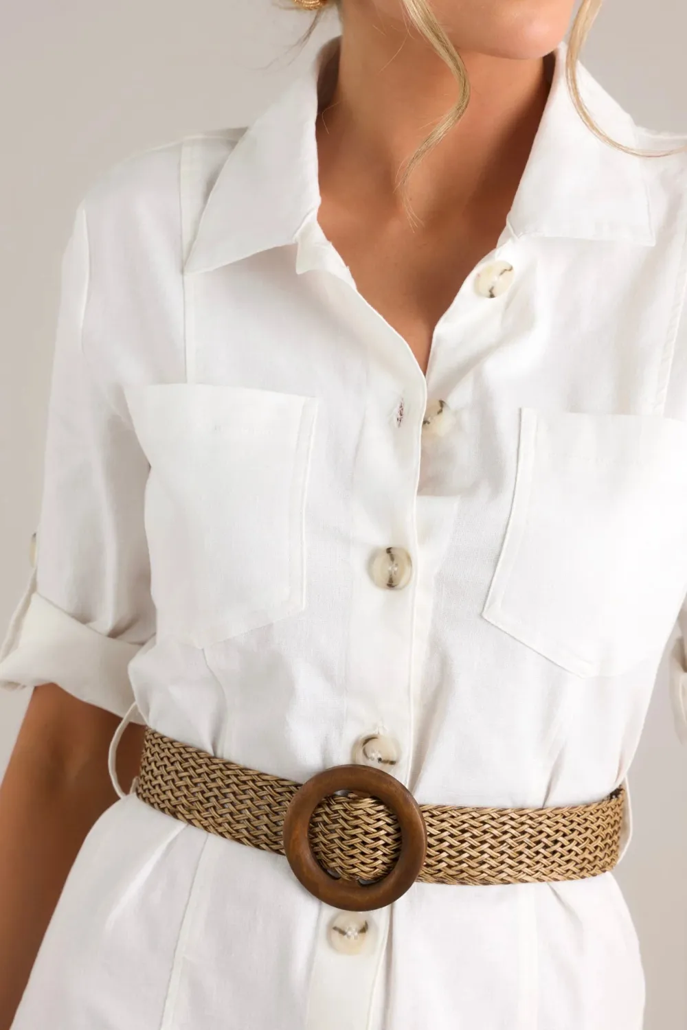 REACH LAND'S END IVORY BUTTON DOWN SHIRT DRESS