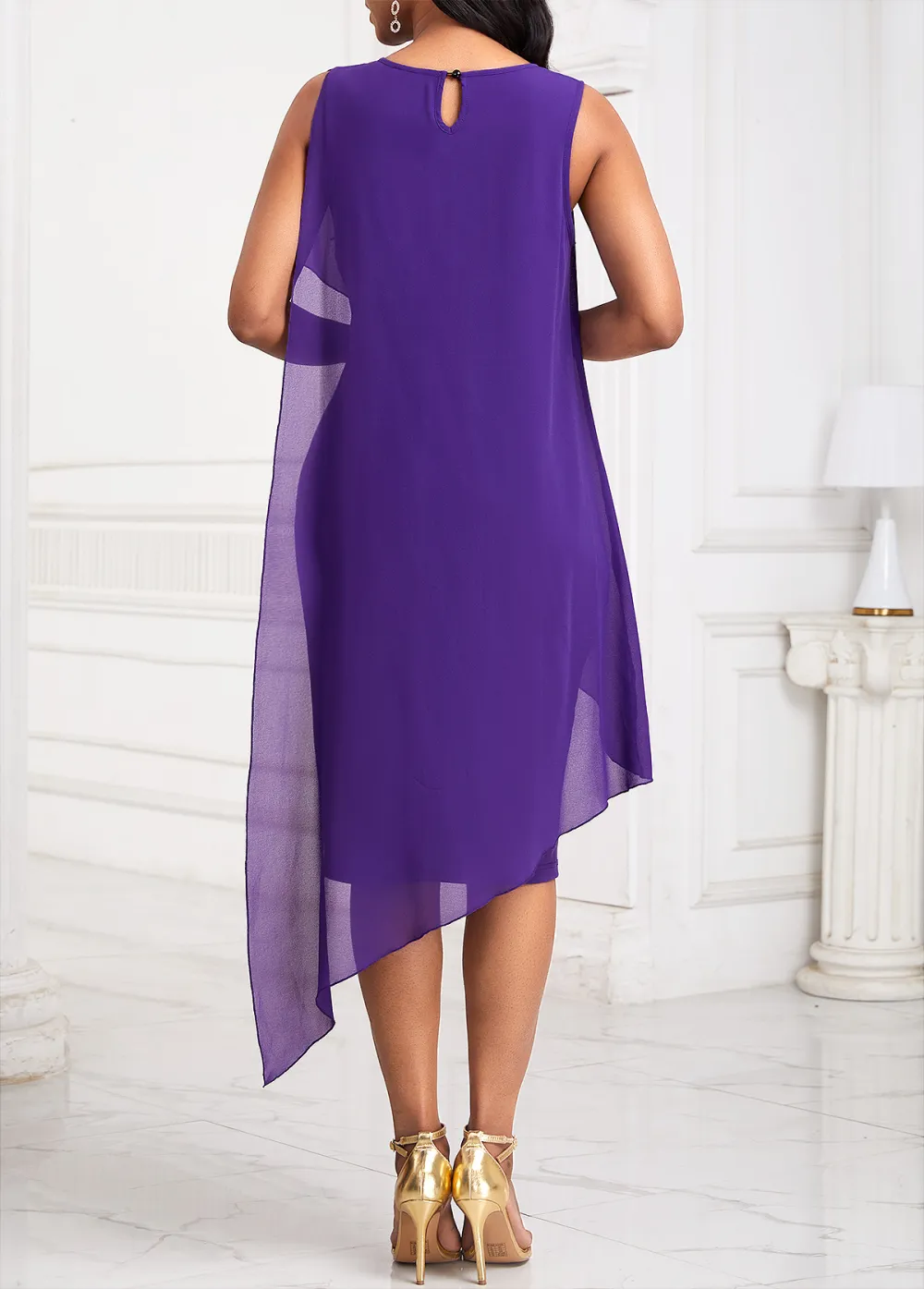 Patchwork Purple High Low Sleeveless Round Neck Bodycon Dress