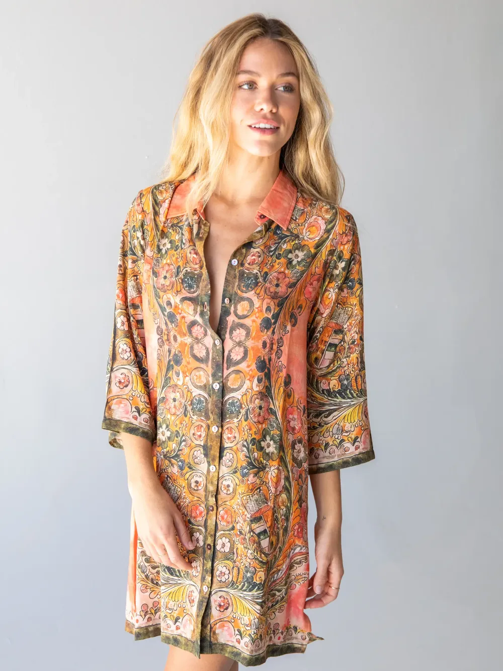 Fiona Tunic Dress - Orange Paisley