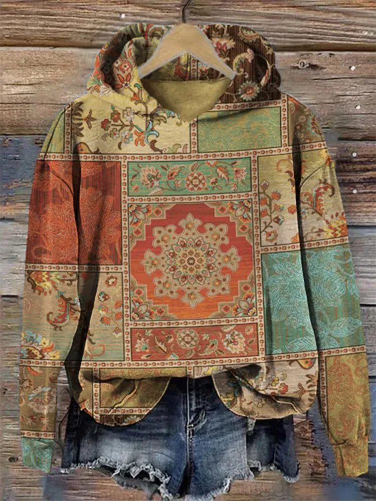 Ethnic Floral Patchwork Art Cozy Hoodie