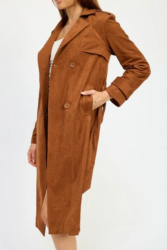 Camel Suede Trench Coat