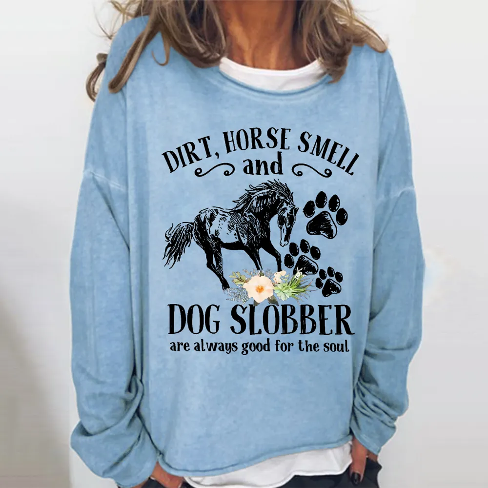 Women'S Cute Horse Floral Crew Neck Loose Sweatshirt