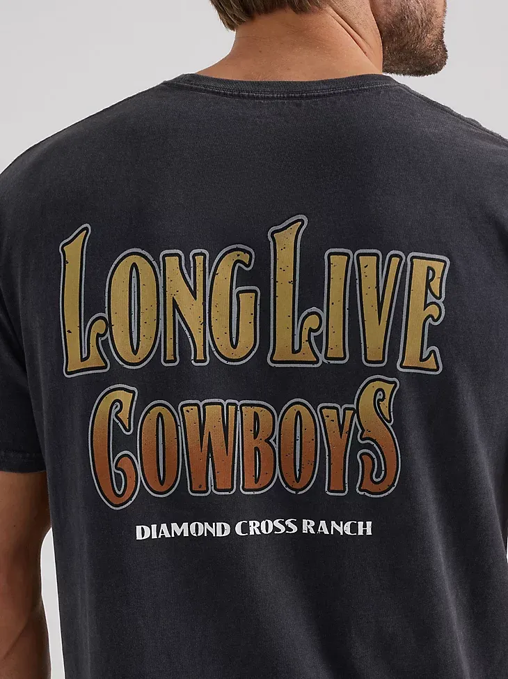 WRANGLER X DIAMOND CROSS LONG LIVE COWBOYS TEE IN CAVIAR