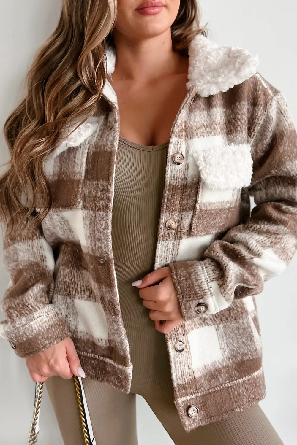 Start A Fire Plaid Jacket With Teddy Collar