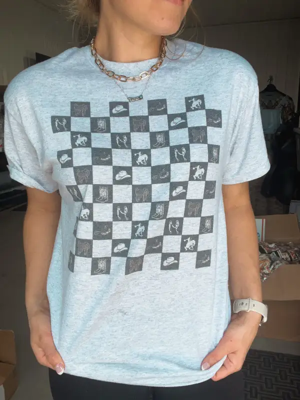 Western Checker T-Shirt-Ash