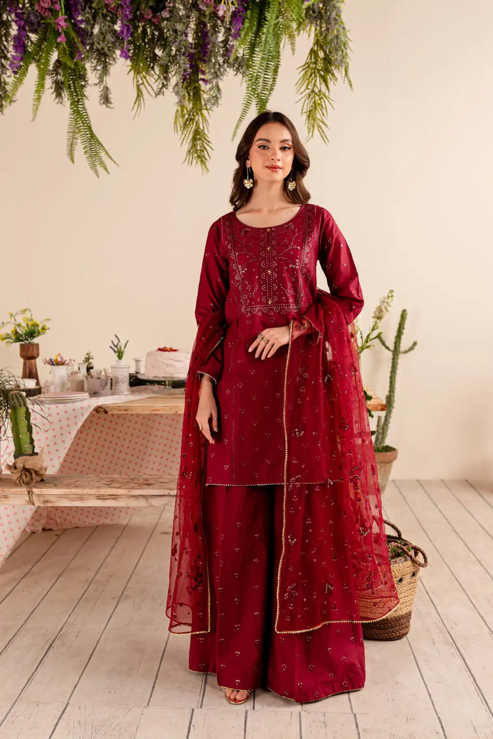 Maroon Sitara 3Pc - Embroidered Lawn Dress