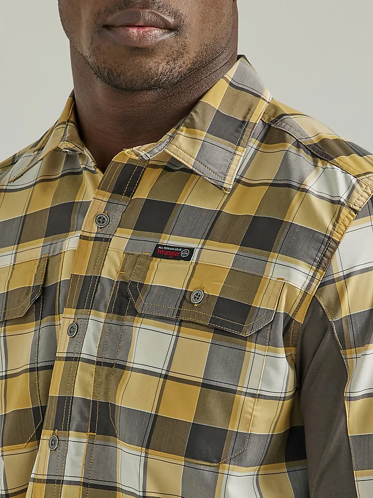 ATG BY WRANGLER™ PLAID MIXED MATERIAL SHIRT IN TRAVERTINE