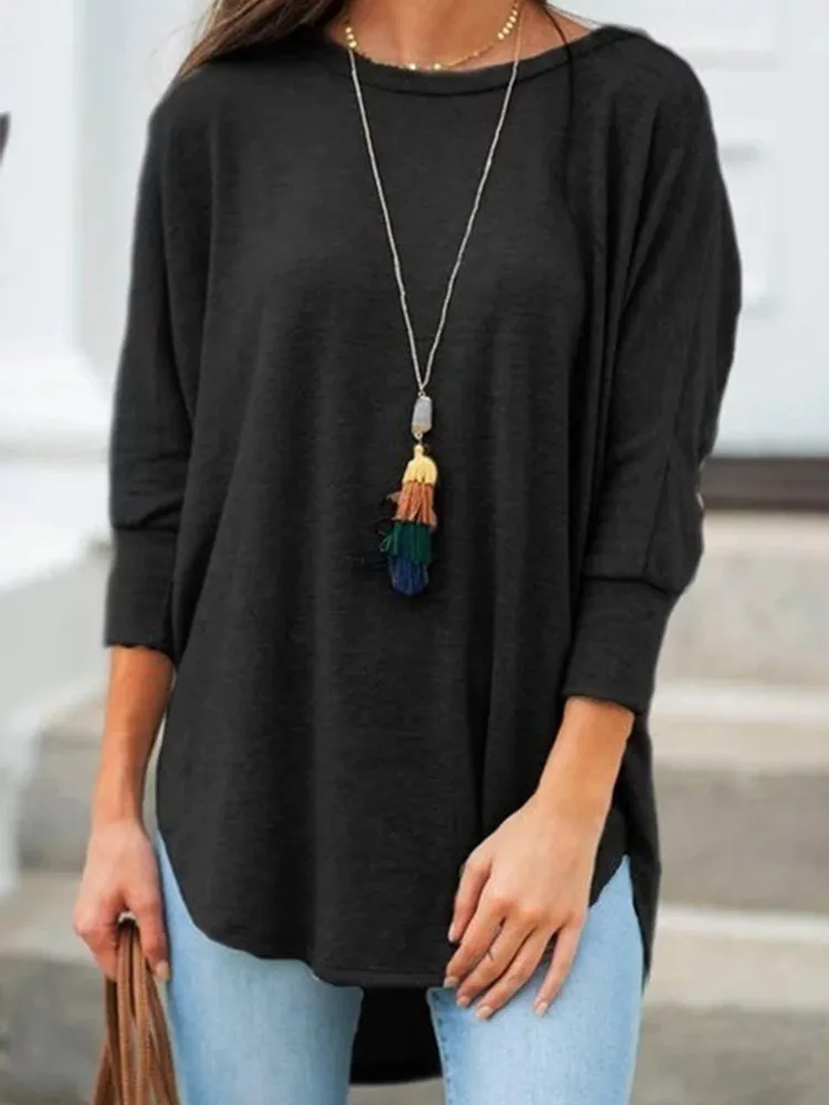 Solid Color Casual Round Neck T Shirt