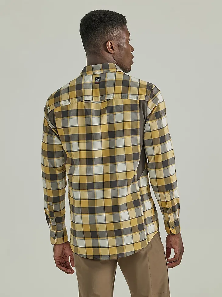 ATG BY WRANGLER™ PLAID MIXED MATERIAL SHIRT IN TRAVERTINE