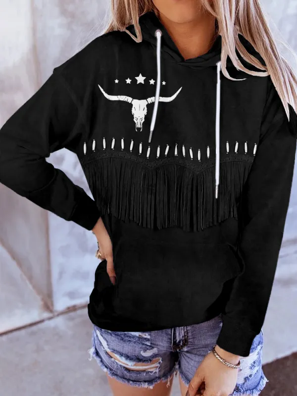 Western Vintage Leather Fringe Art Comfy Hoodie