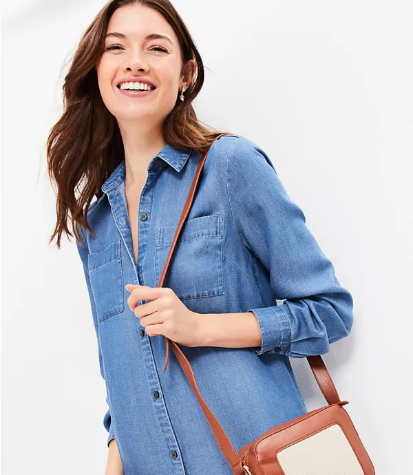 Chambray Midi Pocket Shirtdress