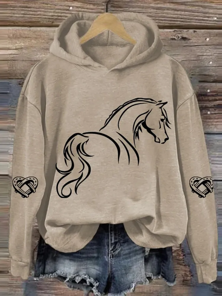 Women's Horse Print Casual Hoodie