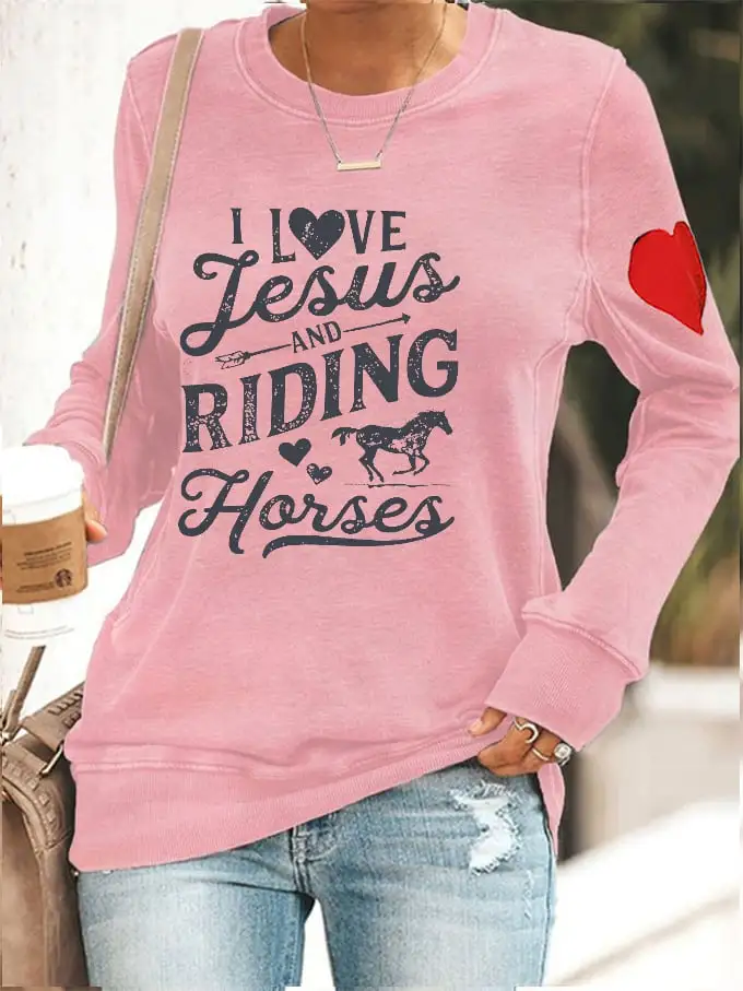 Women's Western I Love Jesus And Riding Horses Printed Sweatshirt