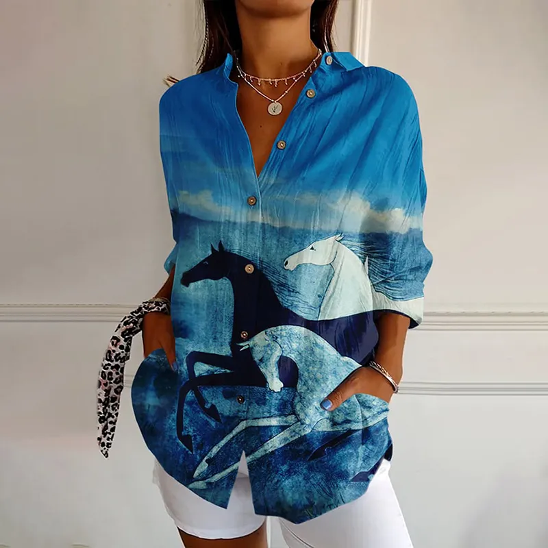 Horse Art Print Casual Shirt