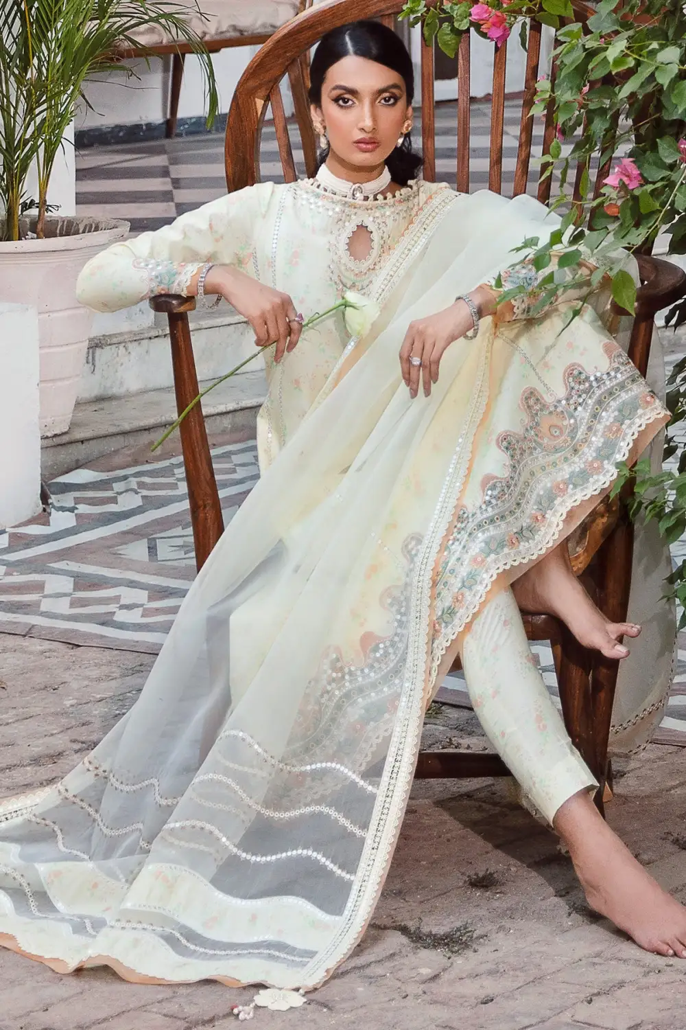 Lime Primerose Embroidered Lawn