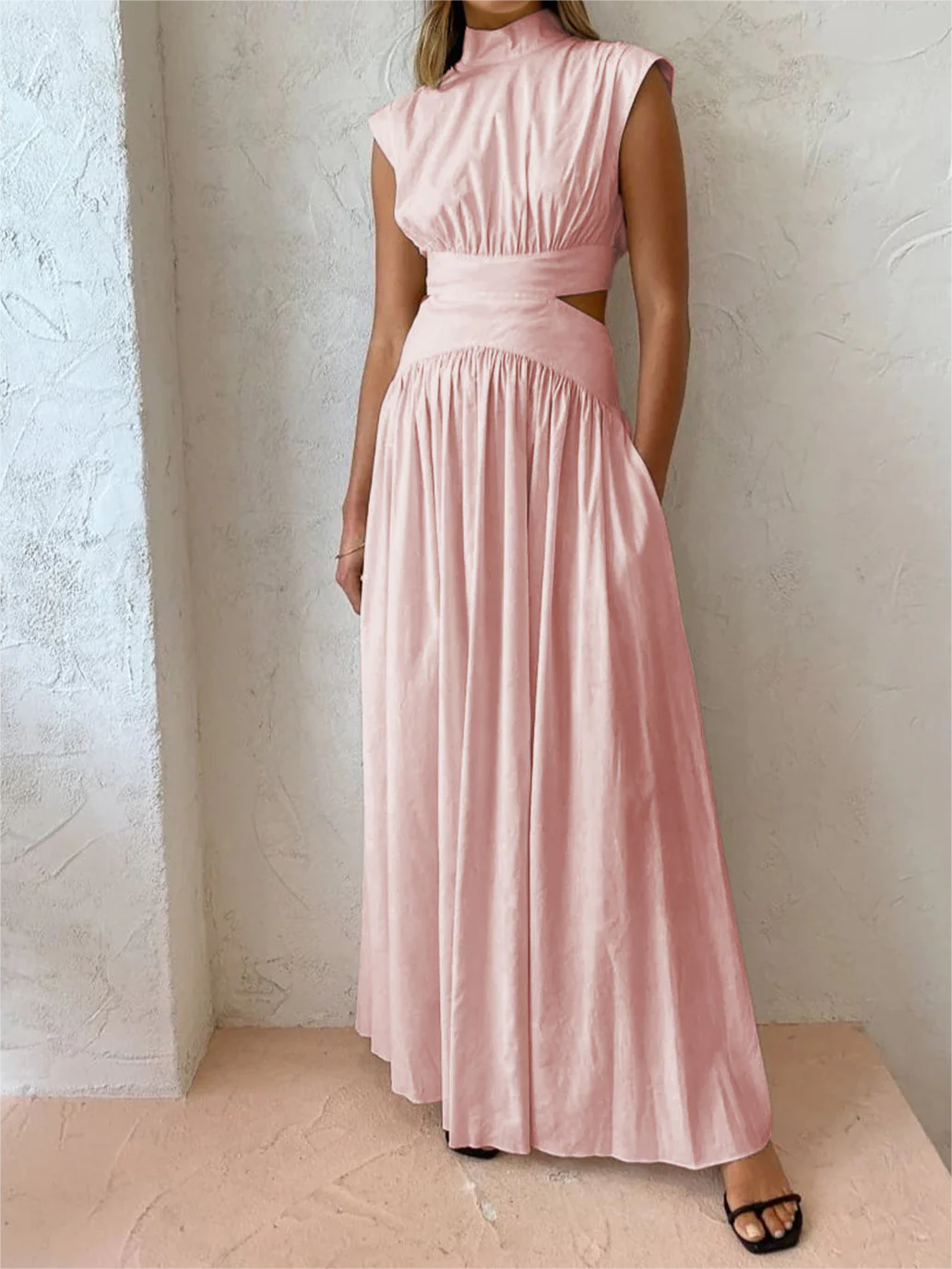 Mock Neck Cut Out Long Dress