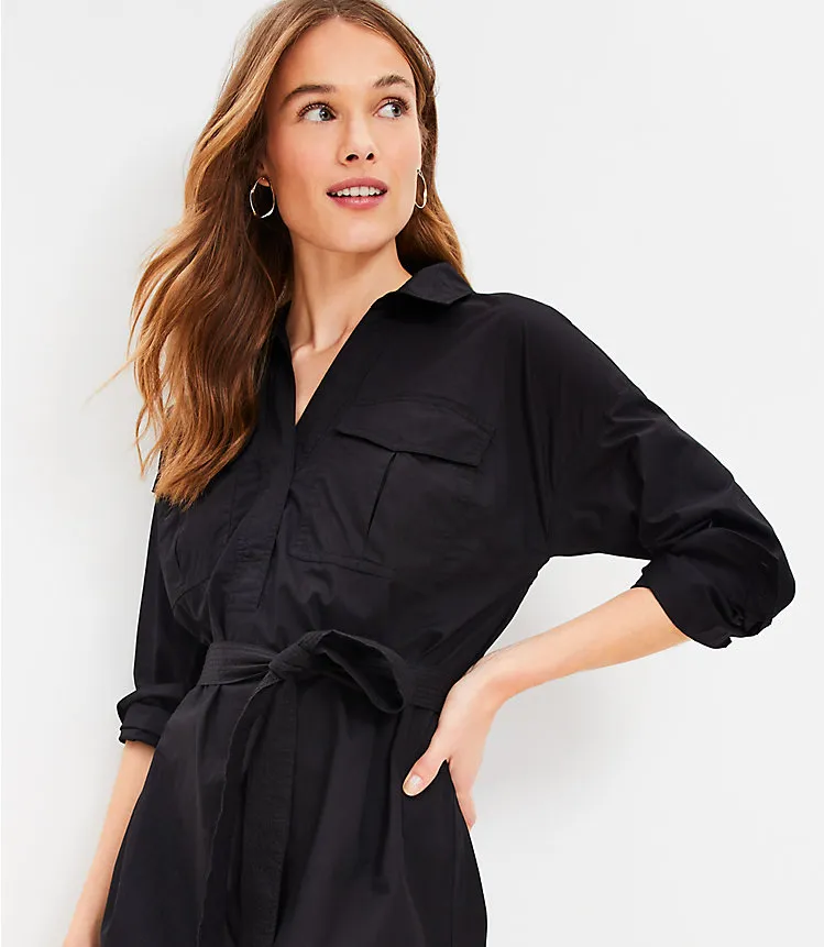 Belted Pocket Midi Shirtdress