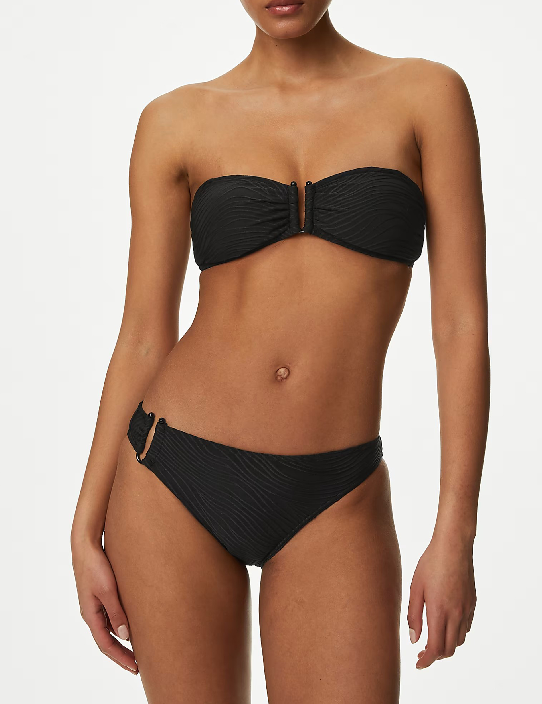 Textured Bandeau Black Bikini Top