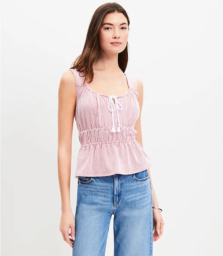 Seersucker Stripe Modern Peplum Tank Top