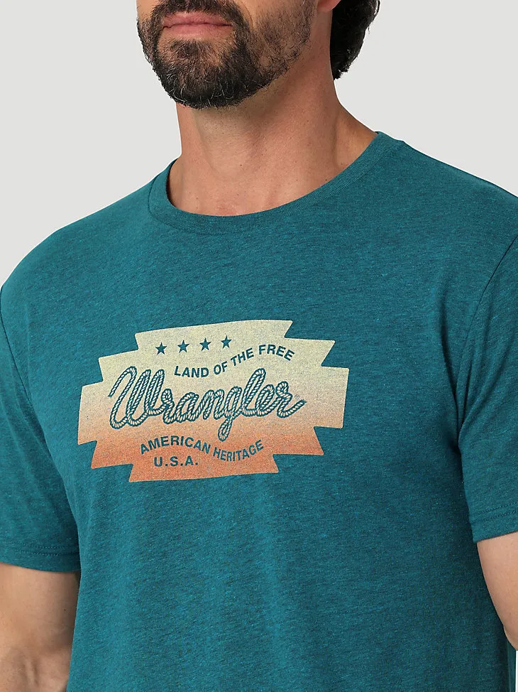 MEN'S WRANGLER SOUTHWESTERN EMBLEM GRAPHIC T-SHIRT IN CYAN PEPPER HEATHER