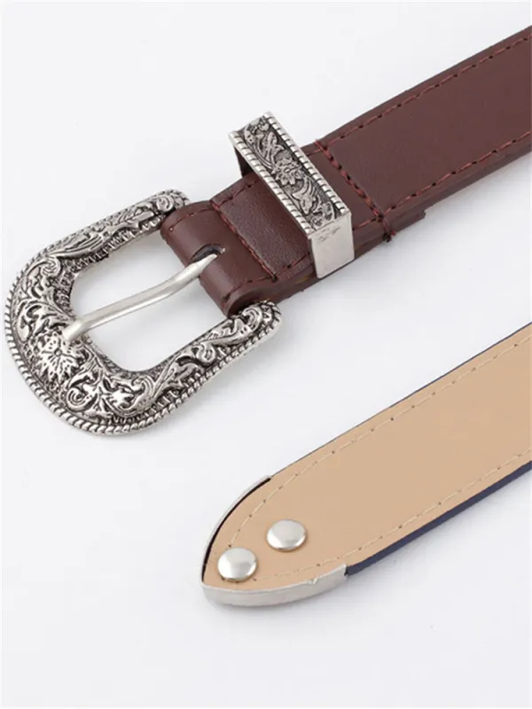 Western Vintage Carved Buckle Basic Belt