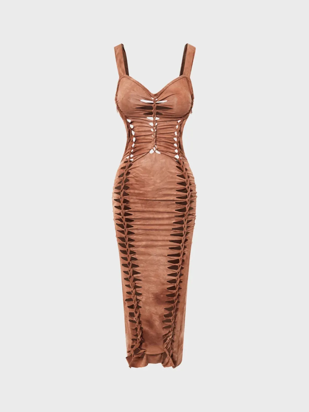 Street Brown Cut Out Dress Midi Dress