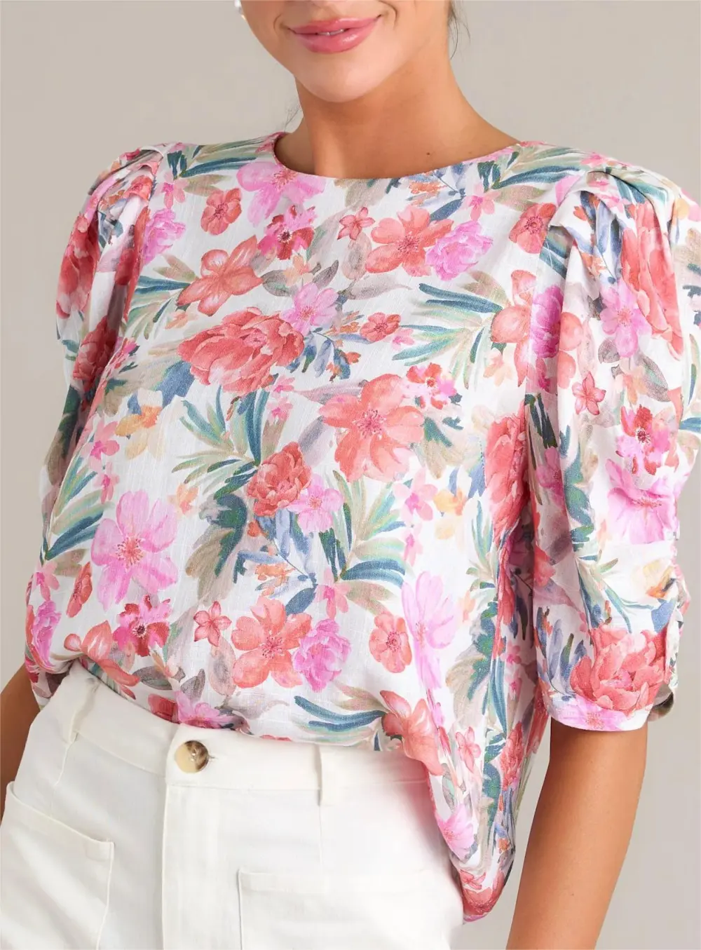 PARADISE BLOOM IVORY MULTI FLORAL TOP