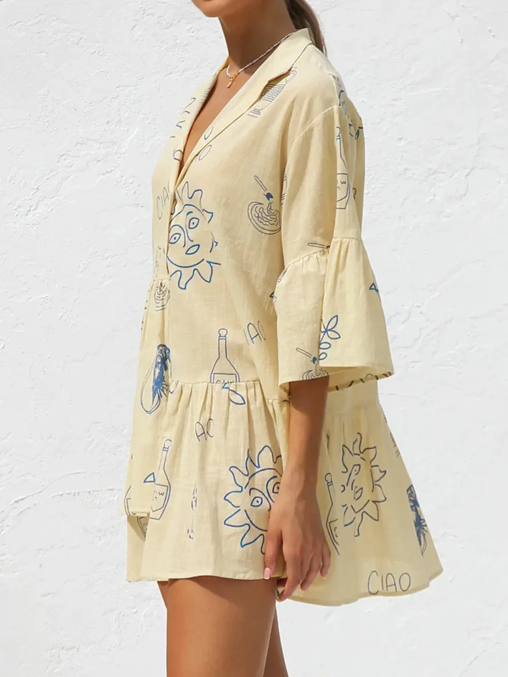 Oversized Sun Print Short Dress