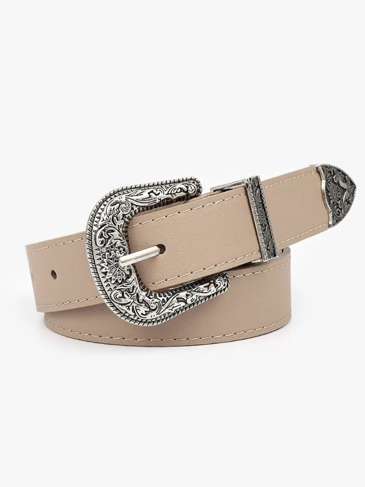 Western Vintage Carved Buckle Basic Belt