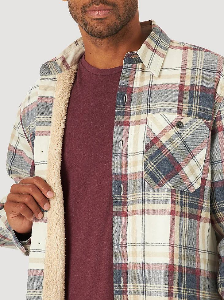 MEN'S WRANGLER® AUTHENTICS SHERPA LINED FLANNEL SHIRT IN TWILL HEATHER